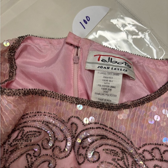 Talbots Joan Leslie Pink Silk Sequins Beaded Top Blouse Formal Size XL Vintage - Picture 7 of 8